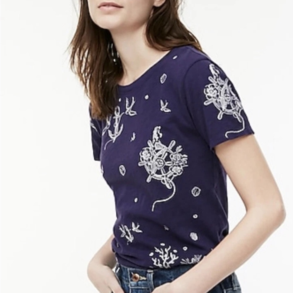 NWT J.Crew Nautical Embroidered Tee - XS
